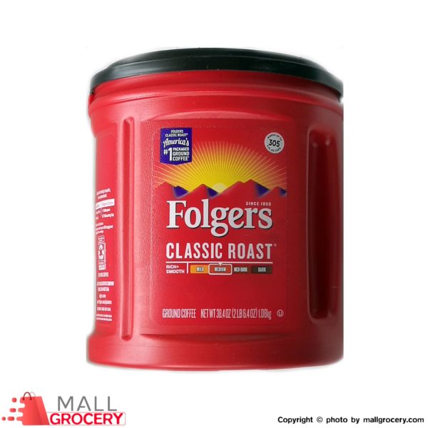 Caffeine Ground Medium Coffee Can 38.4 Oz-Folgers - Classic Roast