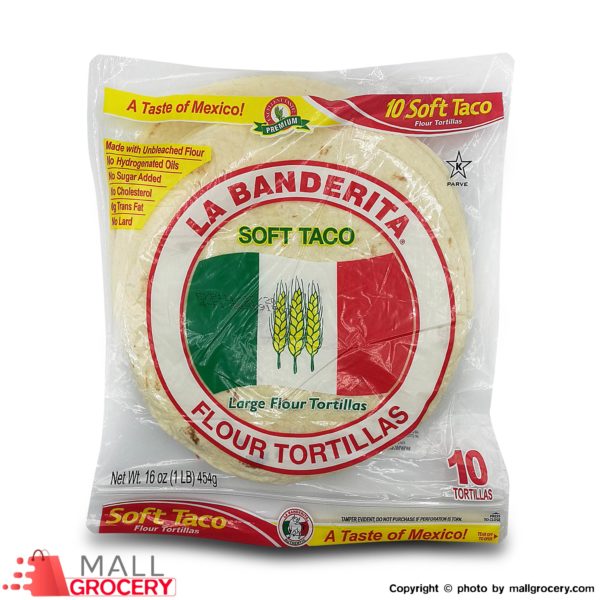 La Banderita-Soft Taco Bread Large flour Tortillas 10x8" A Taste Of Mexico 16 Oz 454 Gr