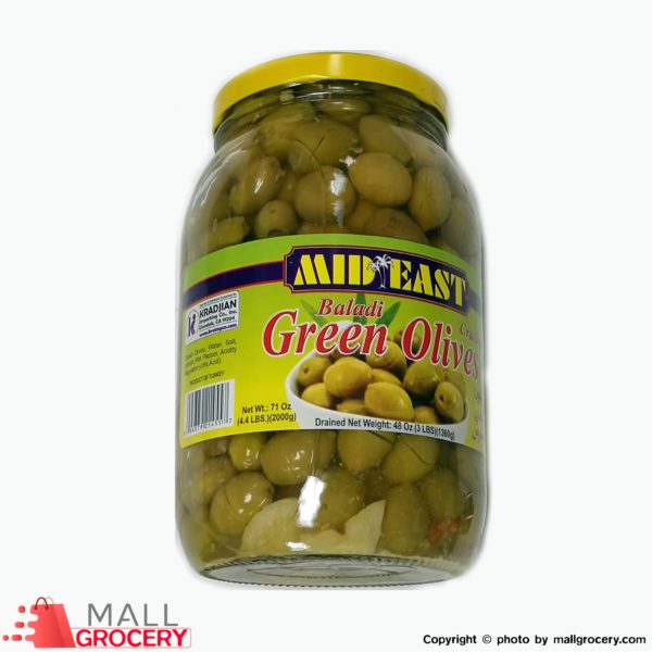 Mideast-Baladi Green Olives Cracked 48 Oz