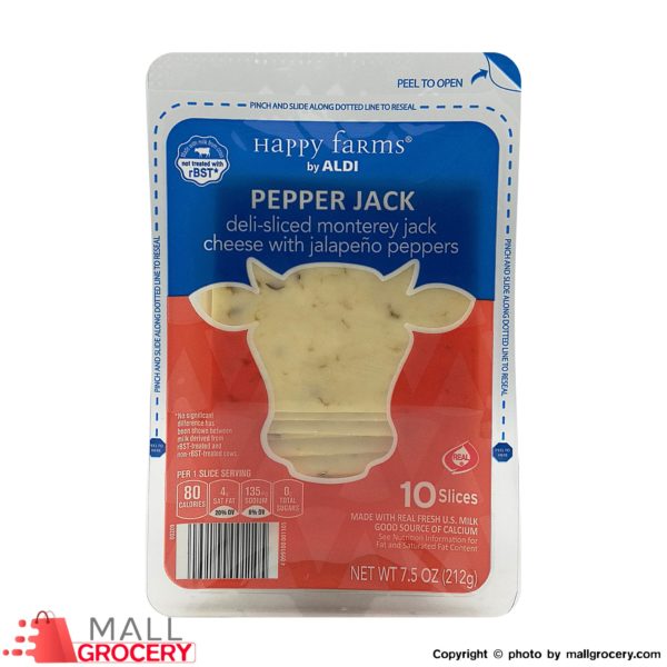 Happy Farms-Pepper Jack Deli-Sliced Monterey Jack Cheese With Jalapeno Peppers 10 slices 7.5 Oz 212