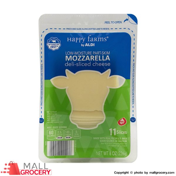 Happy Farms-Low Moisture Part Skim Mozzarella Deli-Sliced Cheese 11 slices 8 Oz 226 g