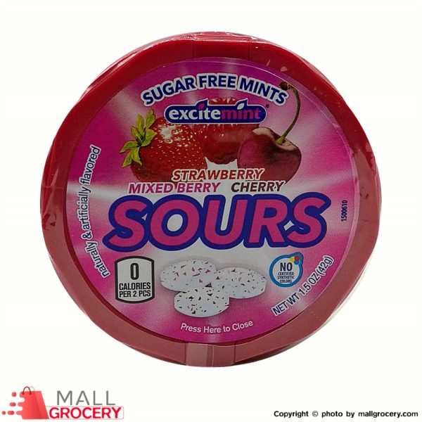 ExciteMints-Strawberry Sours 26 X 2 x 2 Gr mix berry Red 1.5 Oz 42 Gr