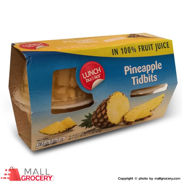 Lunch Buddies-Pineapple Tidbits Fruit Bowls In 100 Juice 4x4 Oz 113 Gr