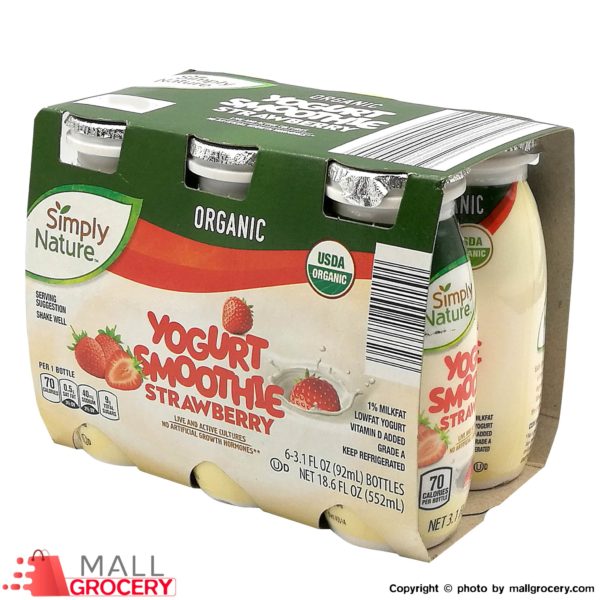 Simply Nature-Organic Yogurt Smoothie Strawberry 6 x 3.1 Fl Oz 92 ml (bottles)