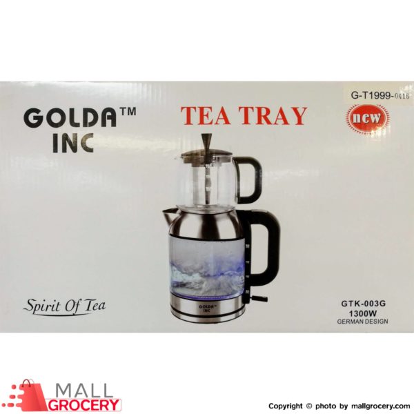 Golda-Inc Glass Tea Maker Tray 2l+ Tea Pot 1l Gtk-003 Gr German Design 1300 W