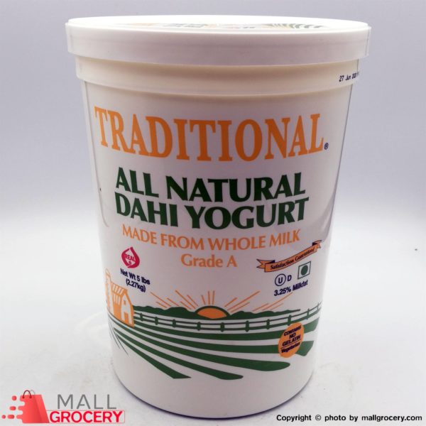 Traditional Dahi-Yogurt Whole Milk 3.25 All Natural Grade A 5 lb 2.27 Kg 80 Oz