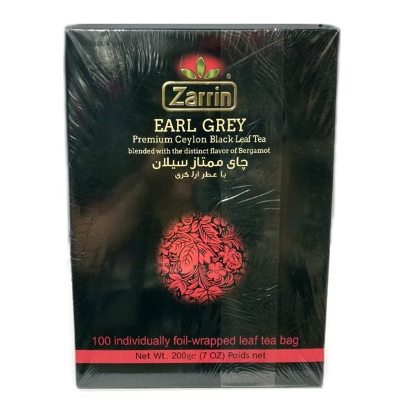 Zarrin-Earl Grey Premium Ceylon Black Leaf Tea 100 Bag 7 Oz 200 Gr