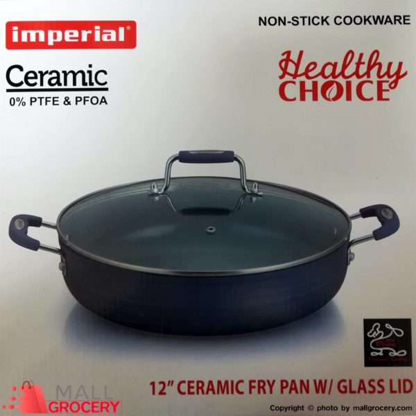 Imperial 12" Ceramic Deep Fry Pan W With Glass Lid