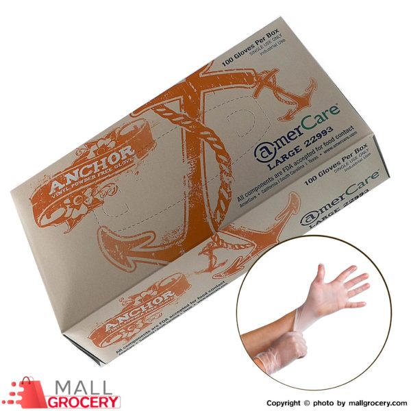 Anchor Vinyl-Powder Free Gloves Large 100 Gloves Per Box Single Use Only