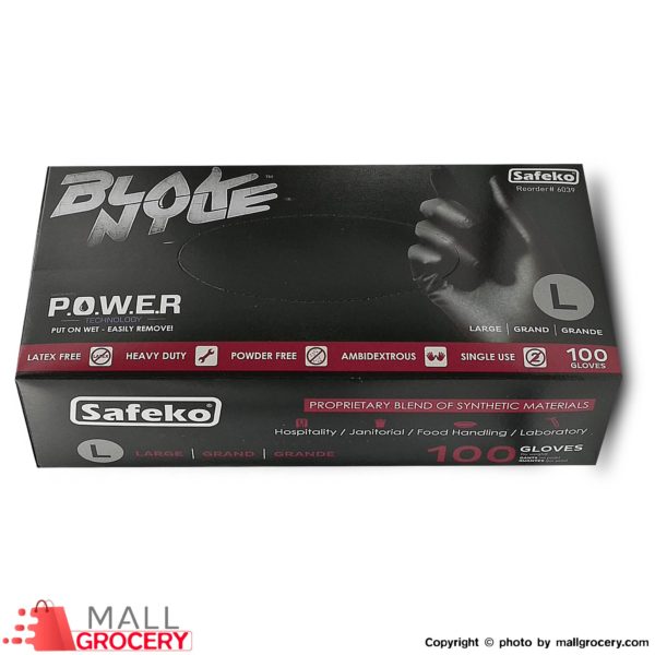 Blak Nyle Gloves- Black Power Technology Powder Free Large 100 Gloves Single Use Only