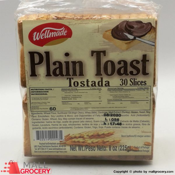 Wellmade-Plain Toast 30 Slices 8 Oz 225 Gr