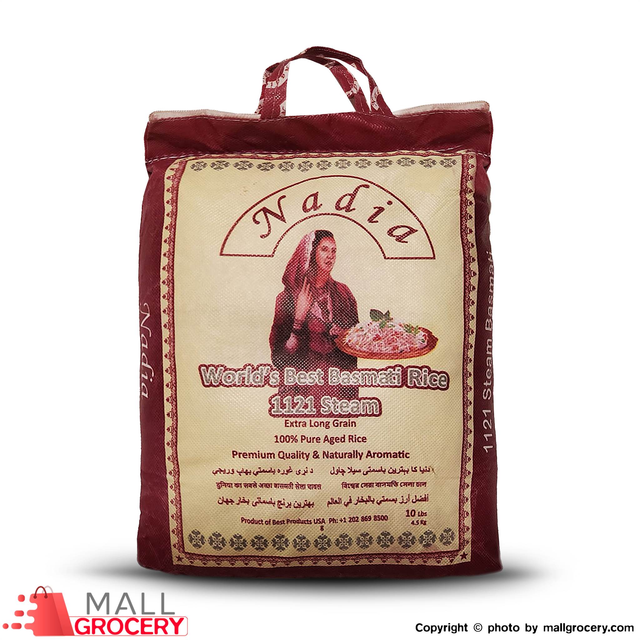 Nadia-Basmati Steam White Rice Extra Long Grain 1121 Steam 10 Lbs