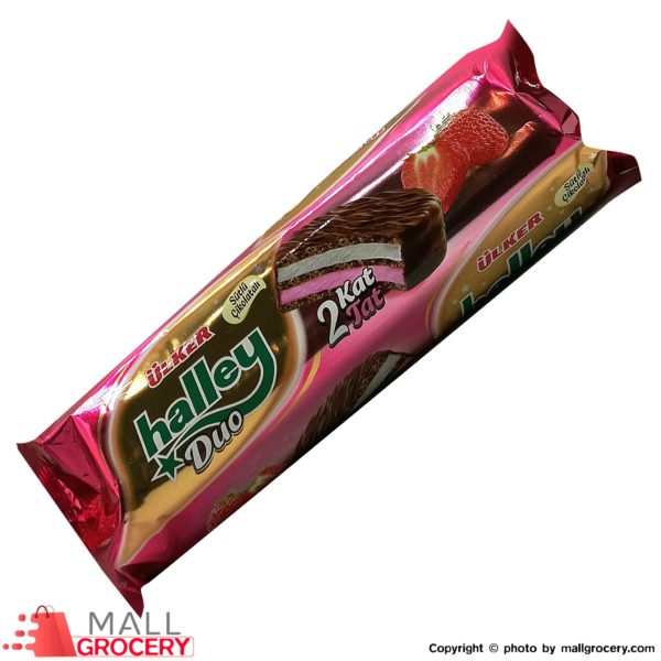 Ulker-Halley milk chocolate-coated strawberry and Cocoa sandwich biscuit 8x30 gr 225 Gr