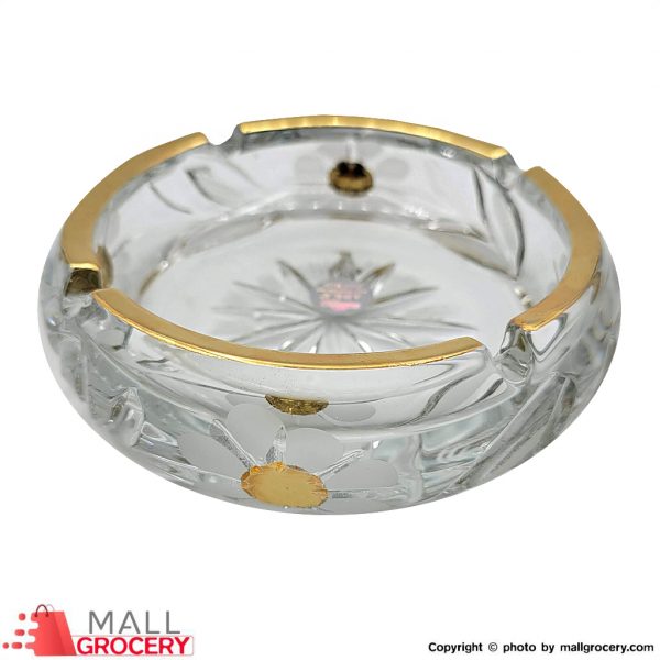 Diamond Crystal Glass Ashtray With Golden Edge