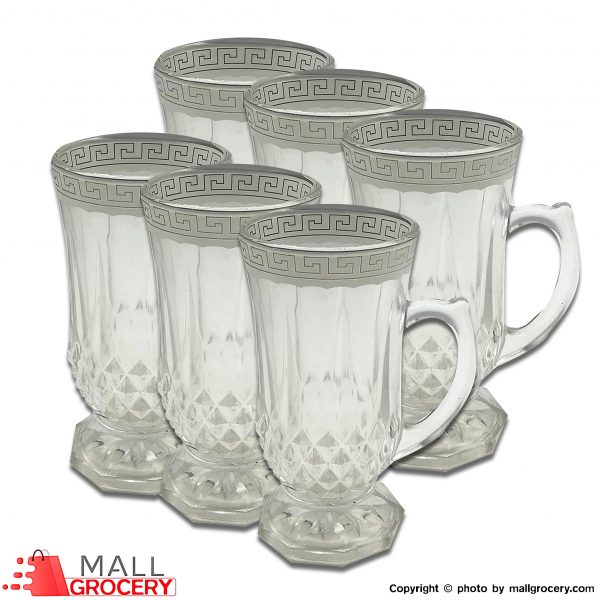 Glass Mug Silver Versace Inspired Design-Set of 6