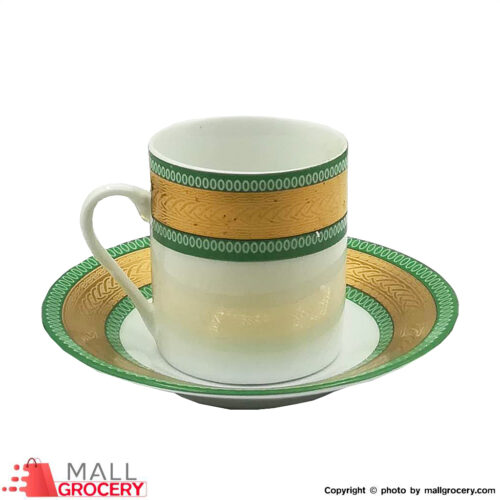 Green and Golden Antique Ceramic Cup and Saucer-Set of 6