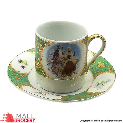 Gold Cup and Saucer for the Queen and the King Antique Green and Gold-Set of 6
