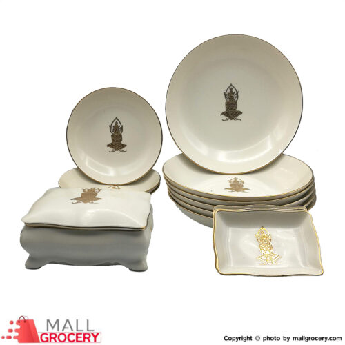 Bunji-Dining Service Porceline White And Gold With Indian God Design