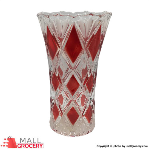 Walterglas-Red Vase With Hand Cut Clear Crystal