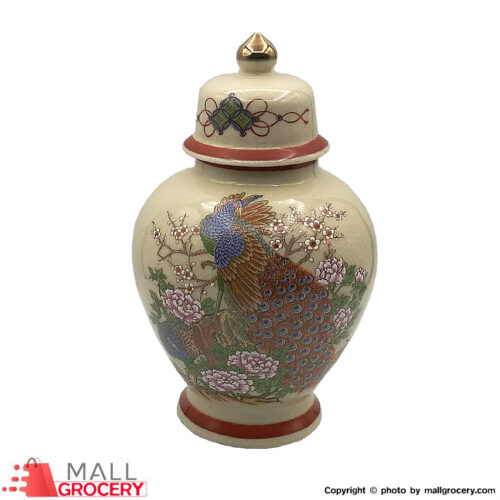 Ceramic Porcelain Jar with Old Peacock Design Lid
