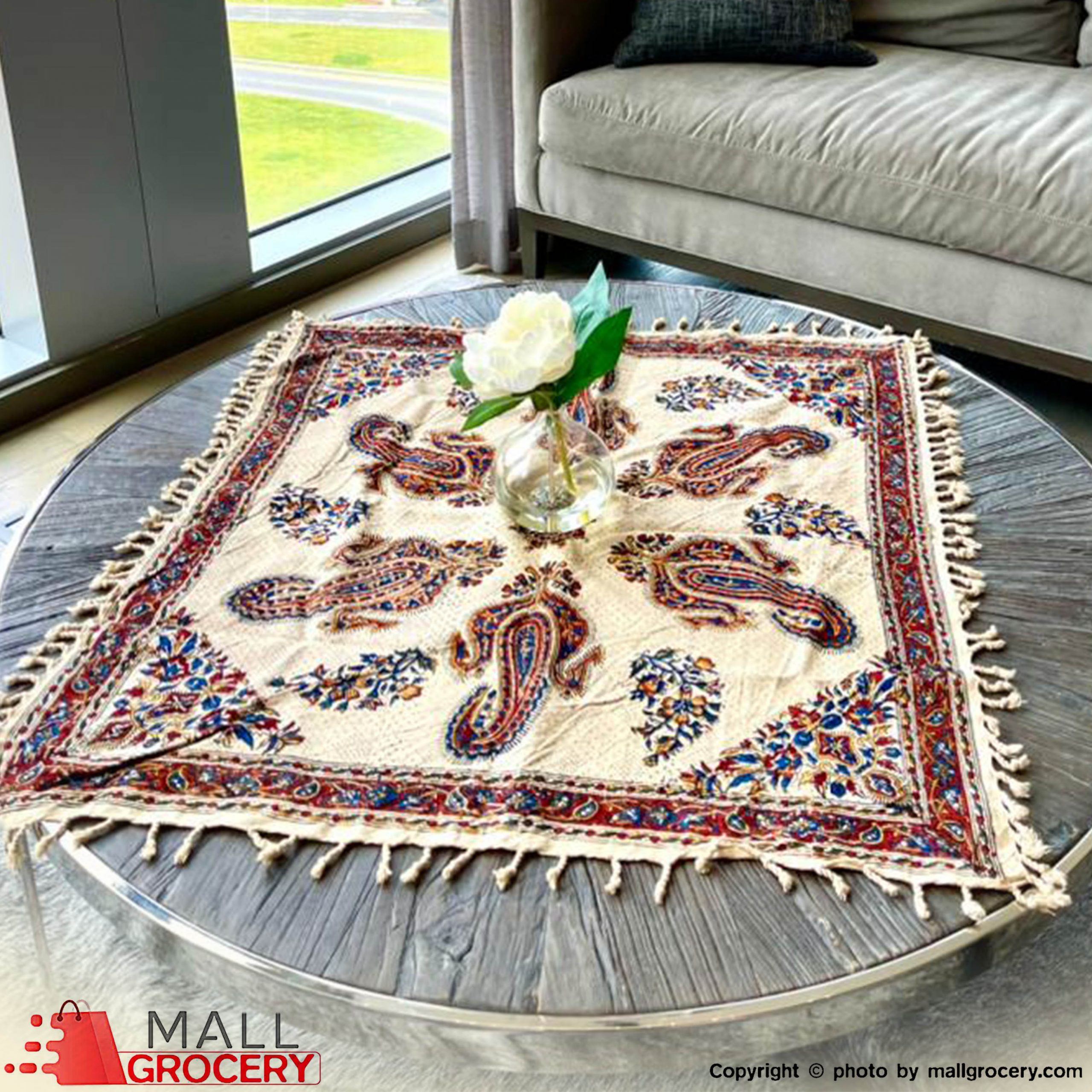 Termeh Tablecloth Hand-Painted and Hand-Woven 29x29-104