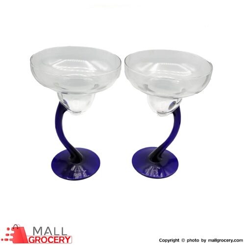 Blue Curved Stem Wine Glass-Set of 2