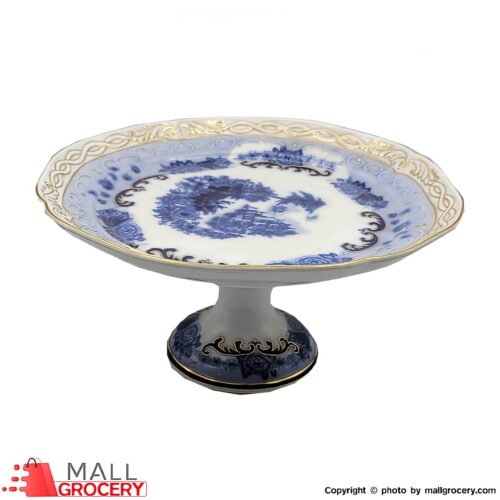 Antique Blue and White Ceramic Dessert Dish with Base