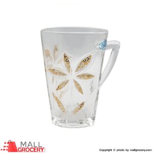 Glass Mug with Handle with Golden Embossed Design-Set of 6