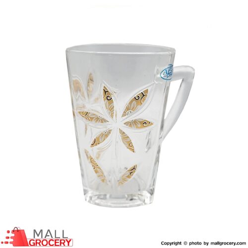 Glass Mug with Handle with Golden Embossed Design-Set of 6