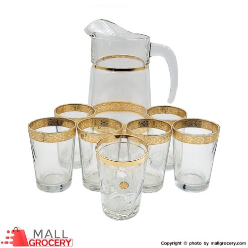 Valivan Glass Pitcher With Golden rRm (7 Glasses)