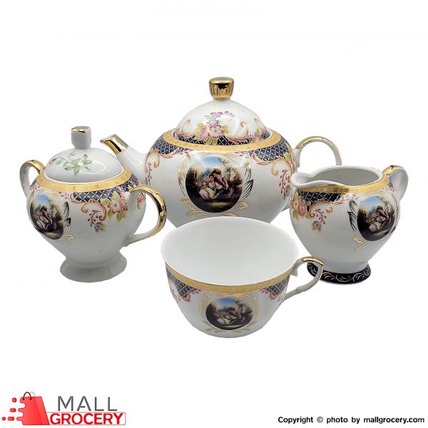 Fine Porcelain-Ceramic Coffee Service With Lily and Majnun Designs-Set of 4