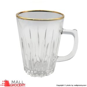 Glass Ware-Glass Cup With Golden Rim Handle-Set of 6
