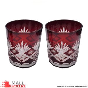 Glass Mug Cut Crystal Whiskey Cobalt Red-Set of 2