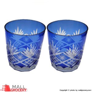 Glass Mug Cut Crystal Whiskey Cobalt Blue-Set of 2